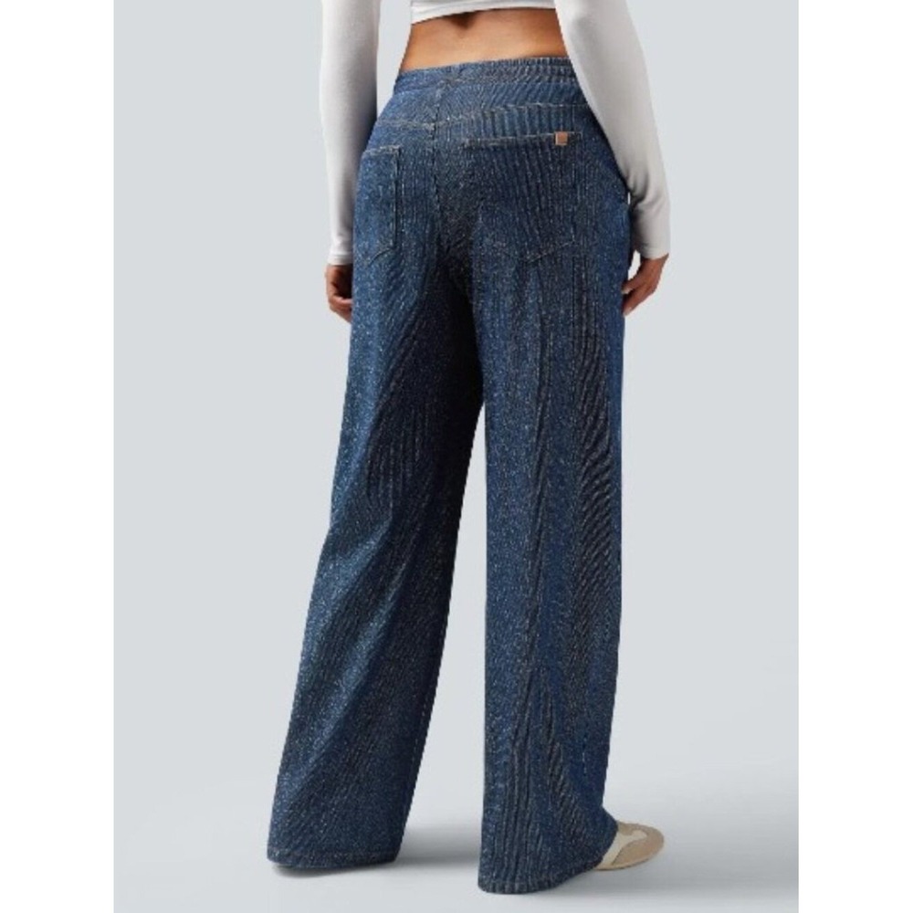 Halara Flex L Low Rise Drawstring Wide Leg Silver Shine Casual Sweatpants Jeans - Picture 2 of 12